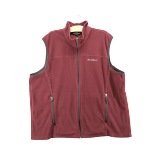 Eddie Bauer Men's Zip Up Fleece Vest Red Burgundy 2XL Sleeveless Zipped Pockets